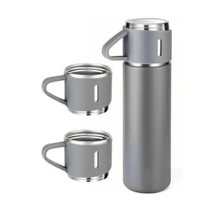 Vacuum flask and 2 cups set (500ML- Grey)